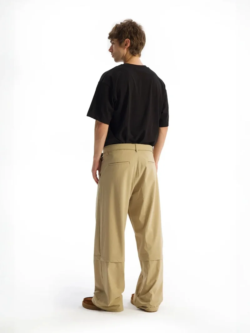 Giesto Beige Natural GIESTO Belted Gabardine Straight Leg Pants for Men | Best Price UAE